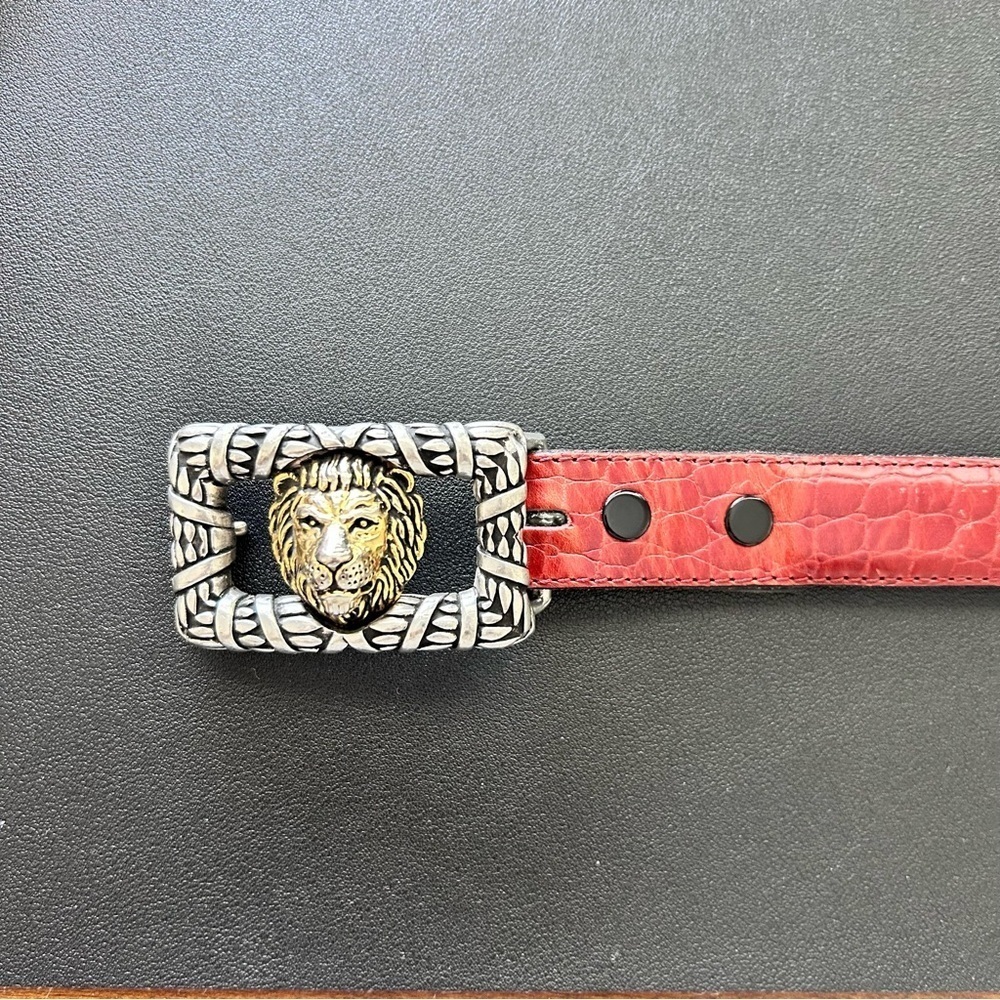 Vintage Vicenza Italian Leather Belt with Lion Buckle – Croc Embossed Brown S 32 - Picture 2 of 6